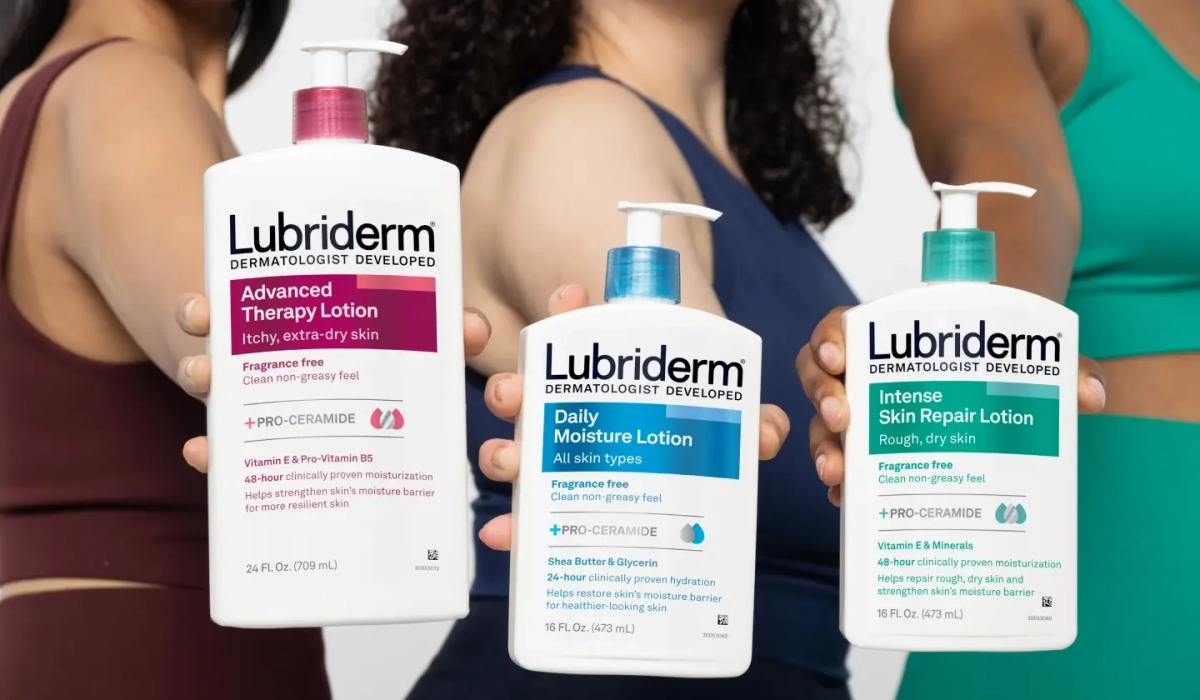 Three women show casing lubriderm products